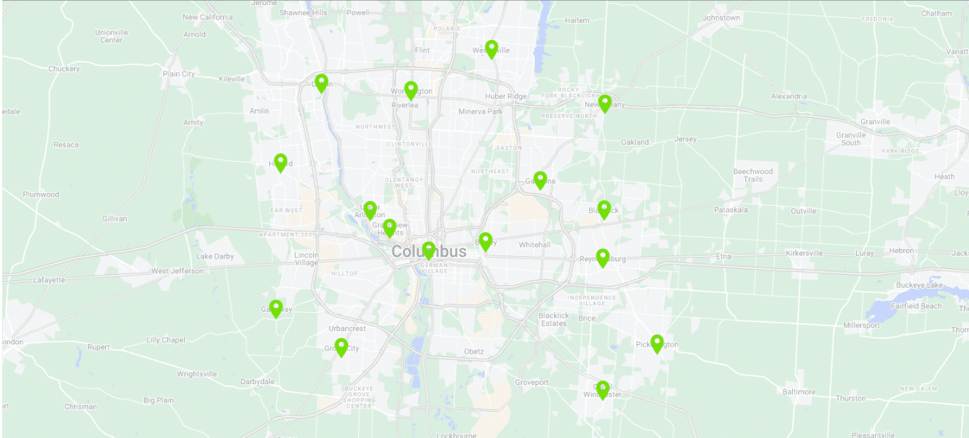 Power Washing in Columbus OH maps